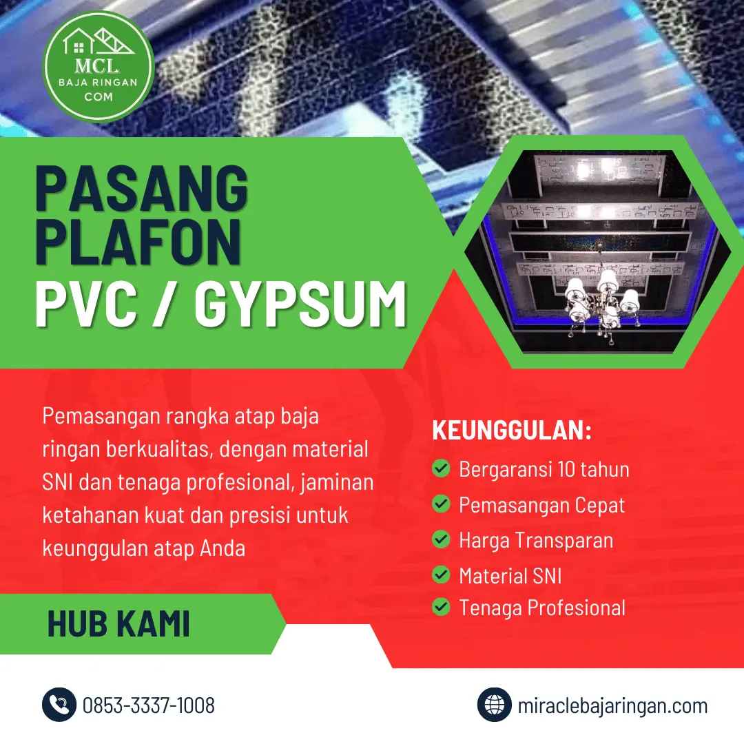 Jasa pasang plafon Atap Baja Ringan miraclebajaringan.com